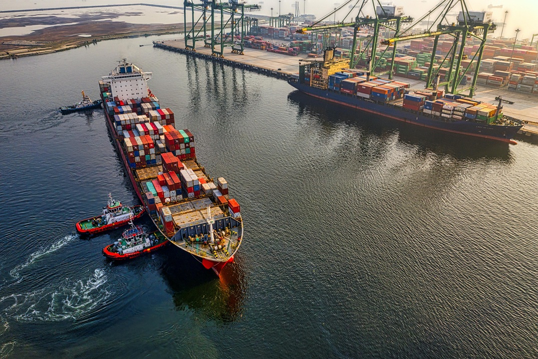 Aerial view of a cargo ship